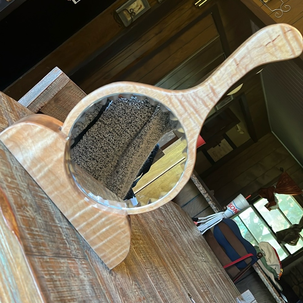 Wooden Round Long Handled Hand Mirror-Handcrafted/vintage  13”X 7”inches 🪞